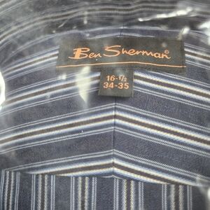 Ben Sherman button down shirt Jermyn St fit 16.5" 34-35 navy stripe